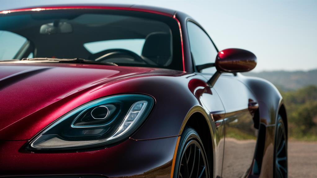a close up of a red car