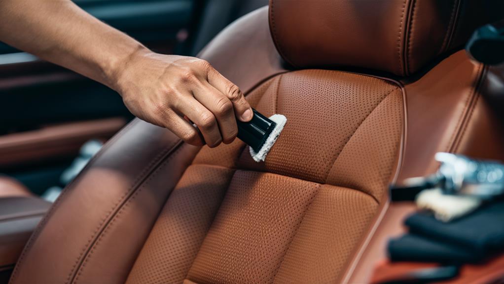 a person cleaning the seat of a car