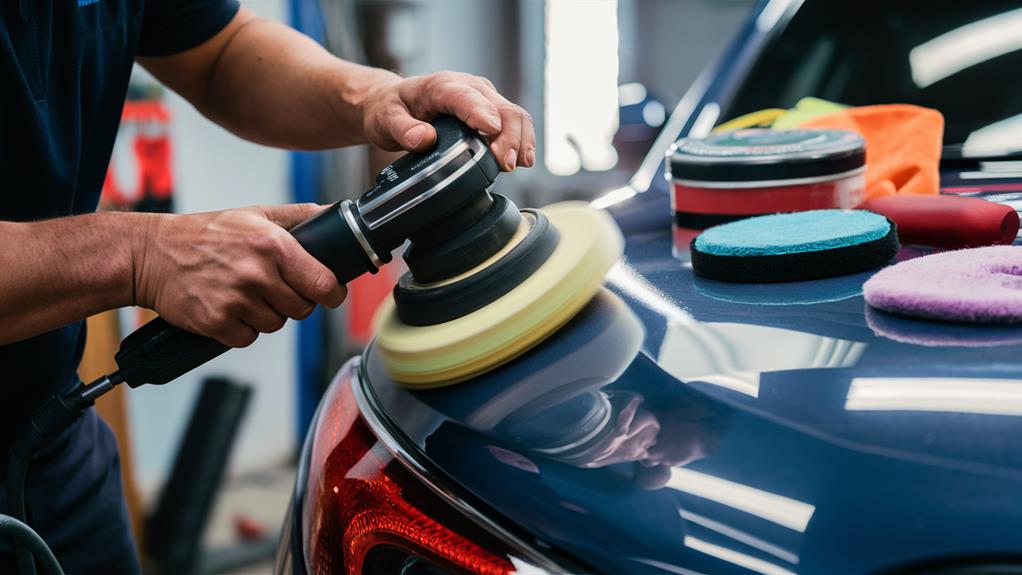 a person polishing a car