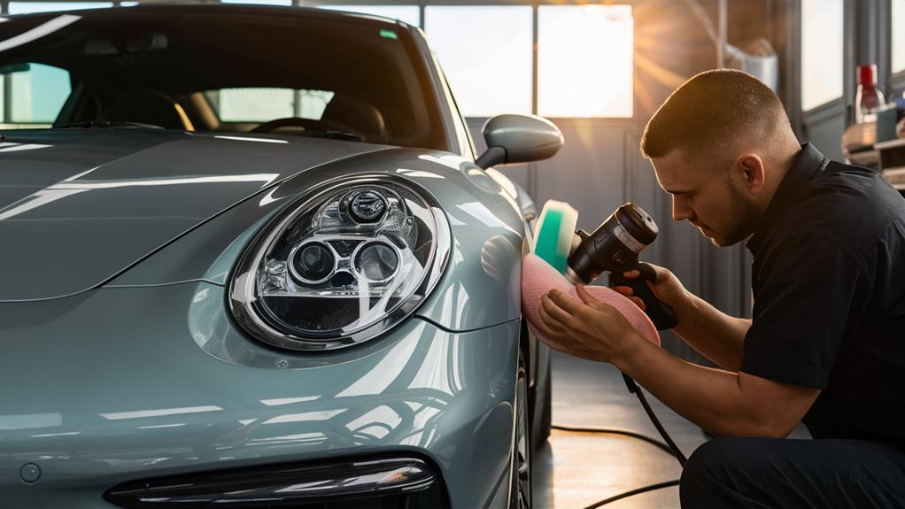 a man holding a machine to polish a car